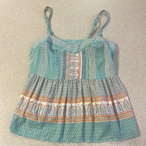 Lucy & Laurel Women’s Bohemian Blouse XS Spaghetti Straps Side Zip Multicolored